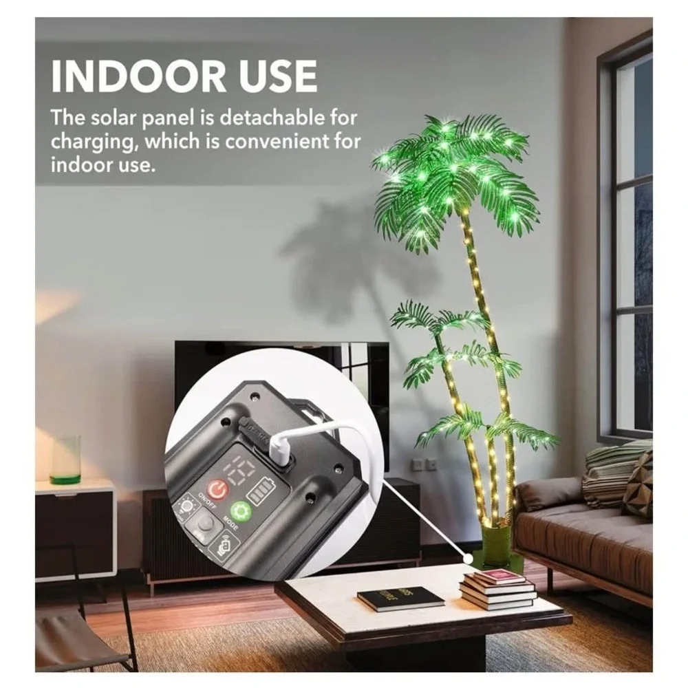 7FT Lighted Artificial Palm Tree with Three Trunks and 260 LED Lights NEW